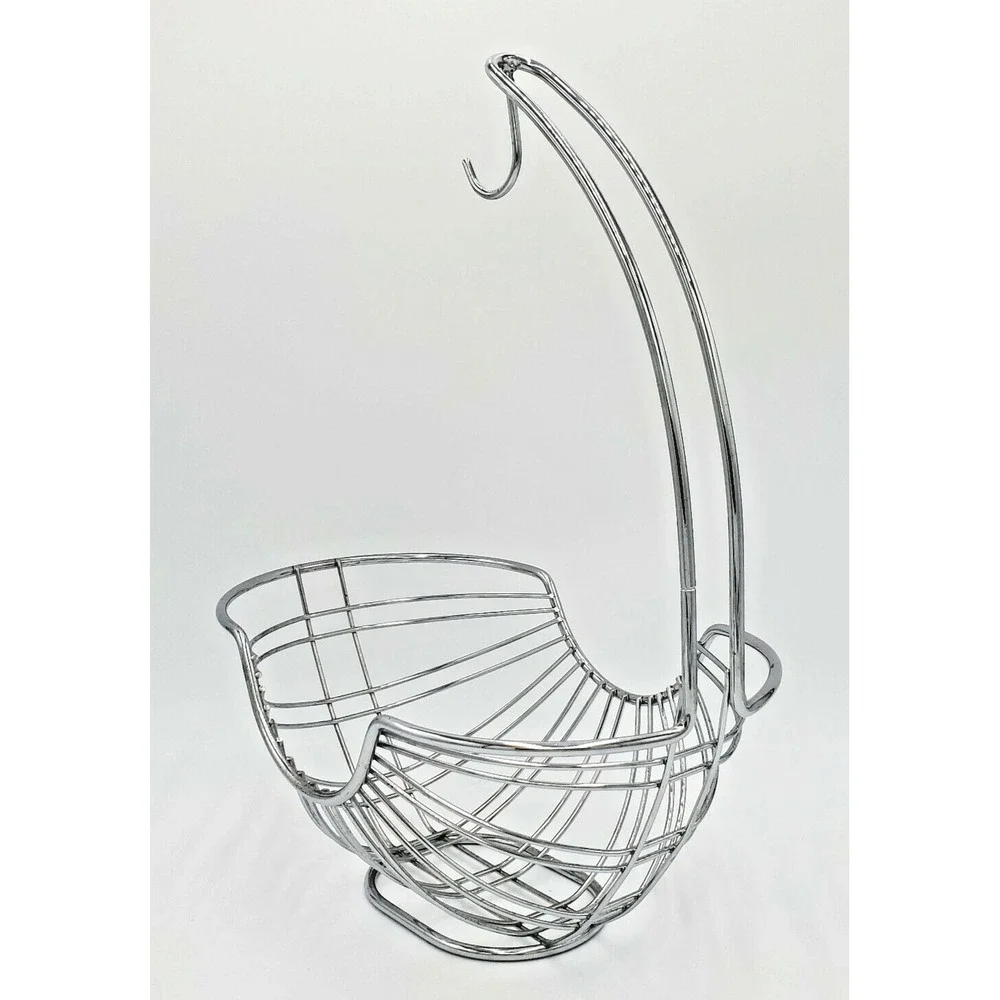 Wire Fruit Basket Bowl Banana Tree Hanger Hook Chrome Finish Bowl Countertop